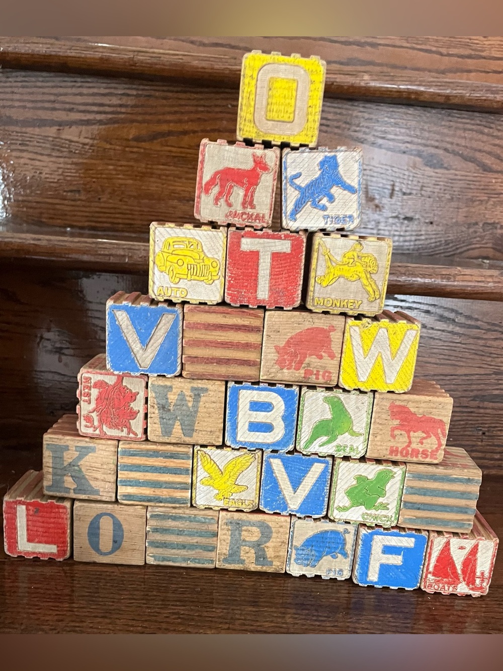Wooden Alphabet Animal & Vehicle Blocks Set - Multicolor
